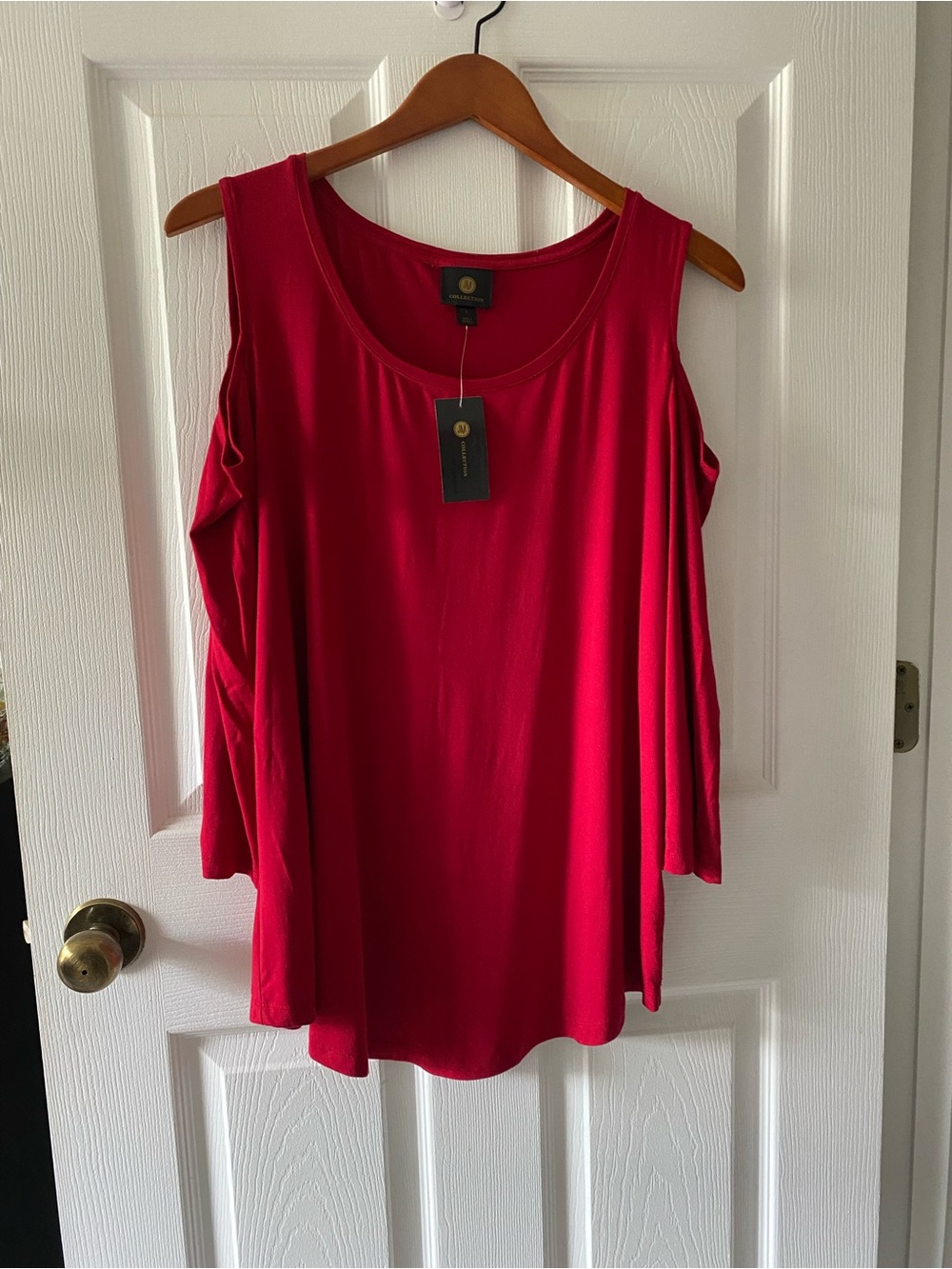 NWT JM Collection Red Cold-Shoulder blouse size L